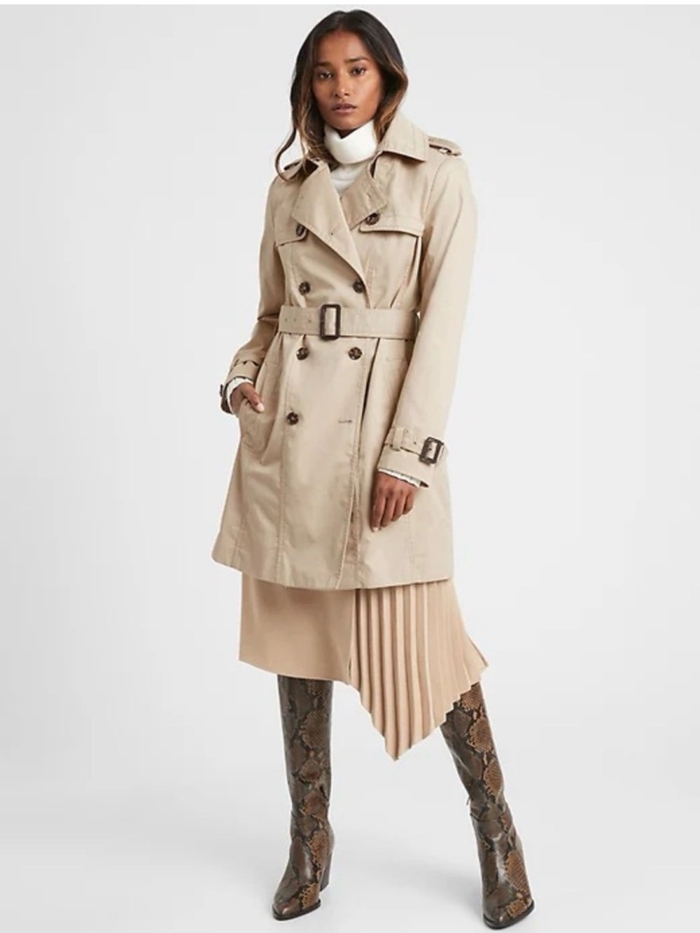 Banana Republic Limonta Fabric Trench Coat Double Breasted Belted Beige XL